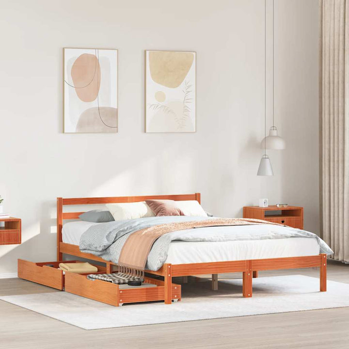 sengeramme uden madras 150x200 cm massivt fyrretræ gyldenbrun