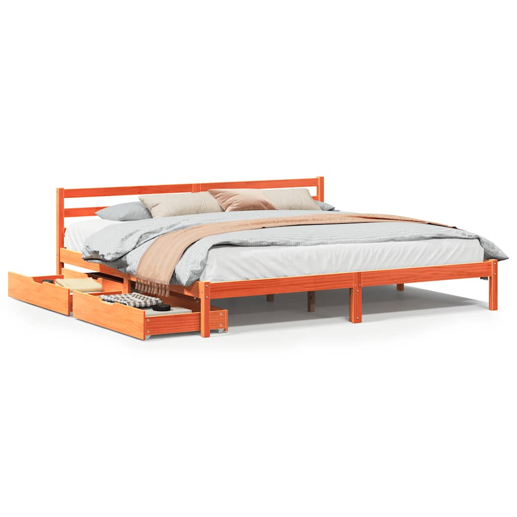 sengeramme uden madras 200x200 cm massivt fyrretræ gyldenbrun