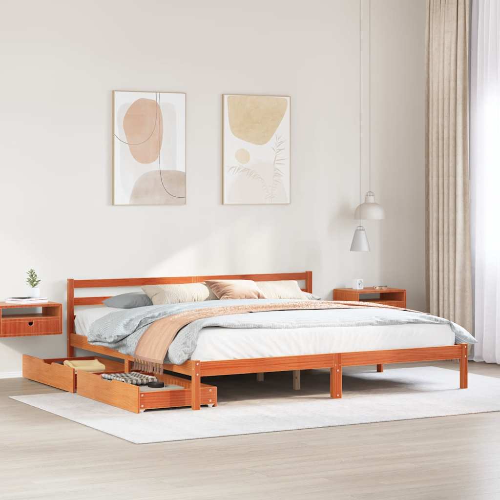 sengeramme uden madras 200x200 cm massivt fyrretræ gyldenbrun