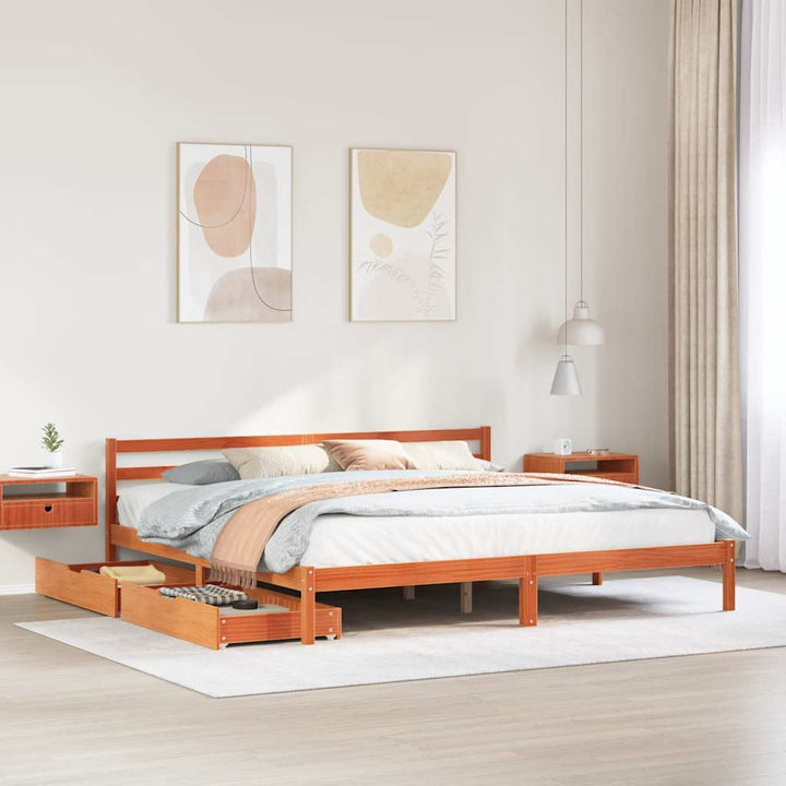 sengeramme uden madras 200x200 cm massivt fyrretræ gyldenbrun