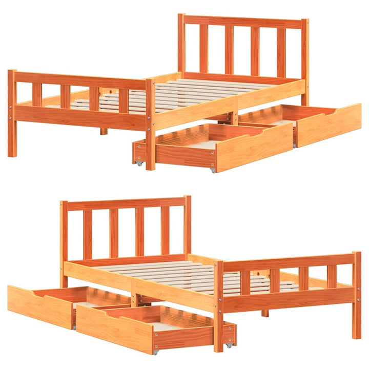 sengeramme uden madras 75x190 cm massivt fyrretræ gyldenbrun