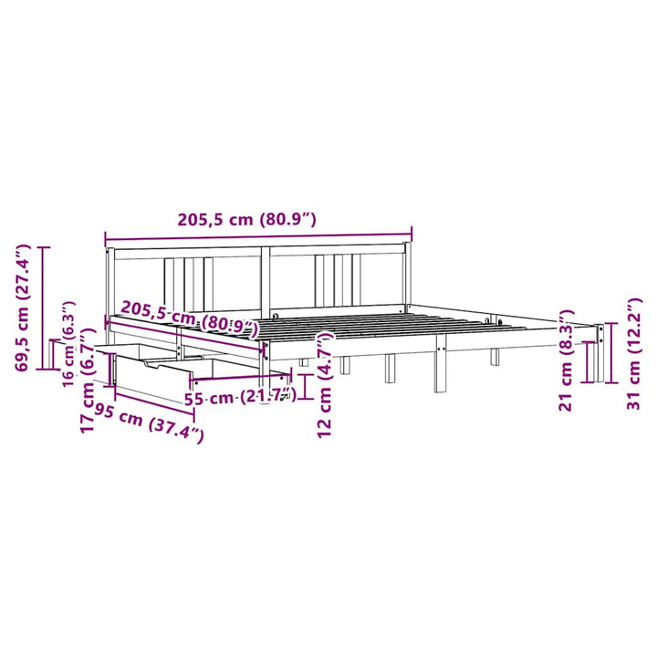 sengeramme uden madras 200x200 cm massivt fyrretræ hvid