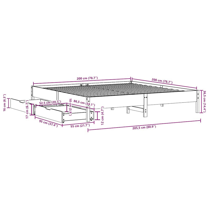 sengeramme uden madras 200x200 cm massivt fyrretræ hvid