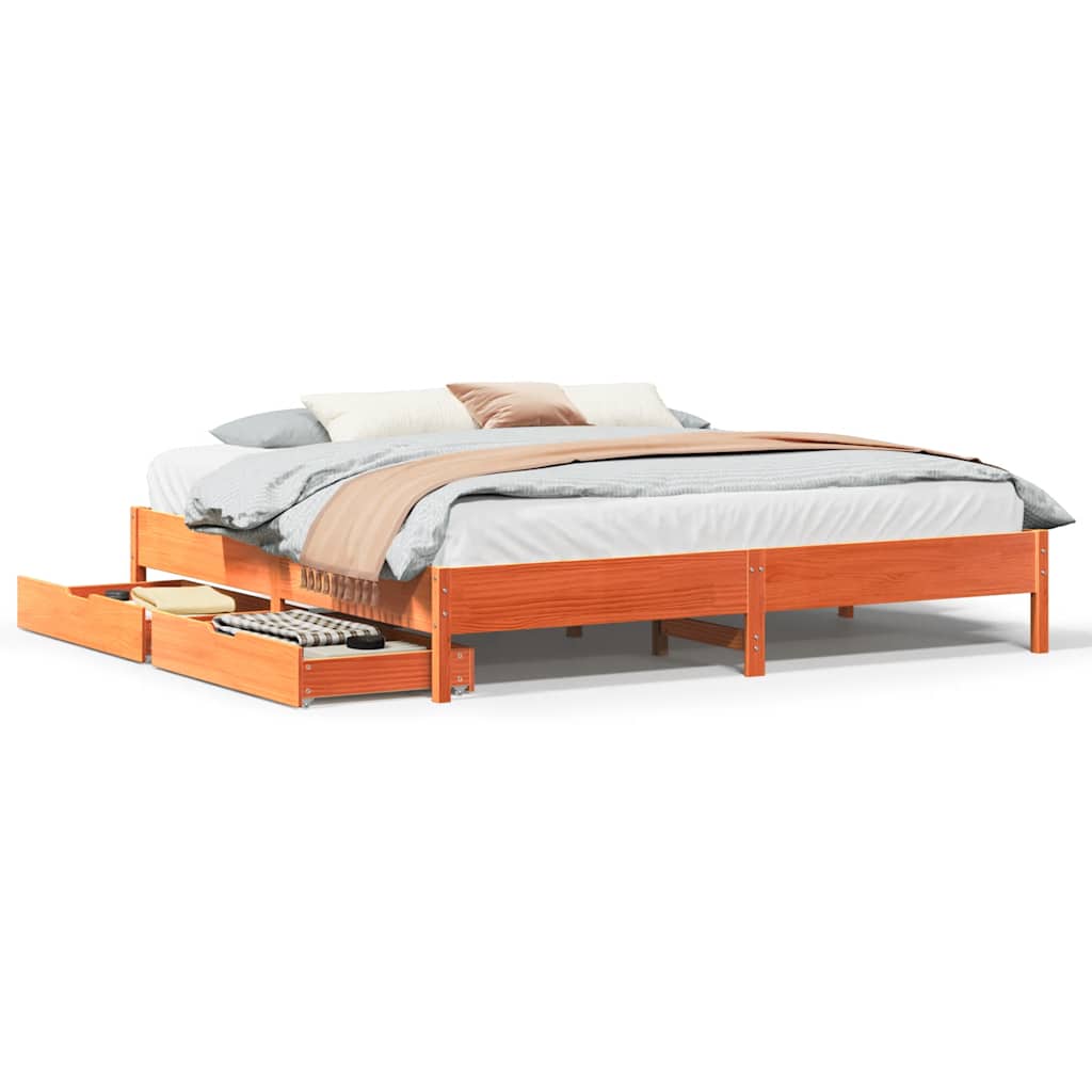 sengeramme uden madras 200x200 cm massivt fyrretræ gyldenbrun