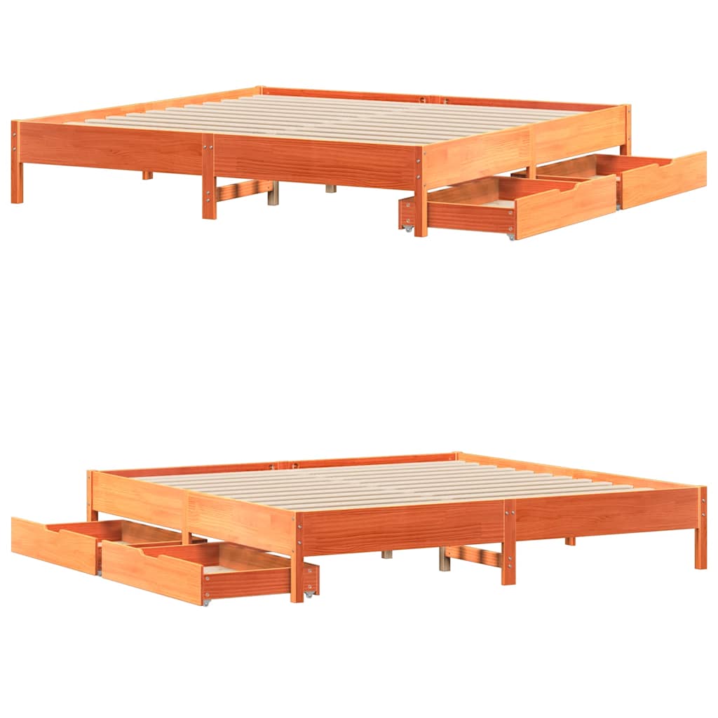 sengeramme uden madras 200x200 cm massivt fyrretræ gyldenbrun