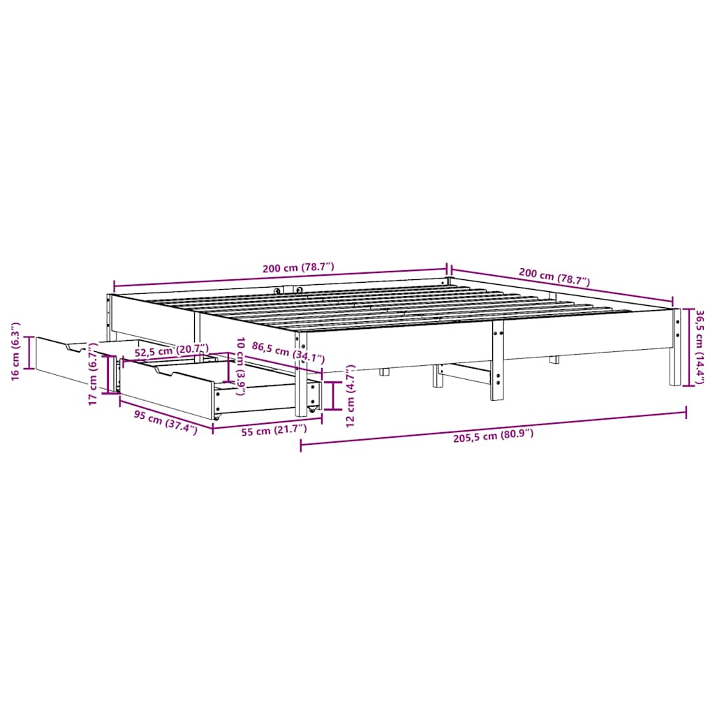 sengeramme uden madras 200x200 cm massivt fyrretræ gyldenbrun