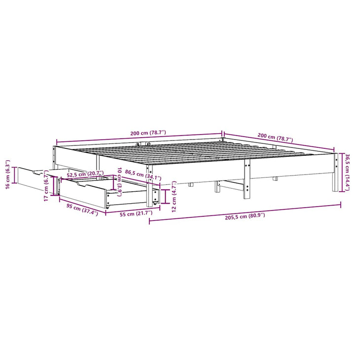 sengeramme uden madras 200x200 cm massivt fyrretræ gyldenbrun