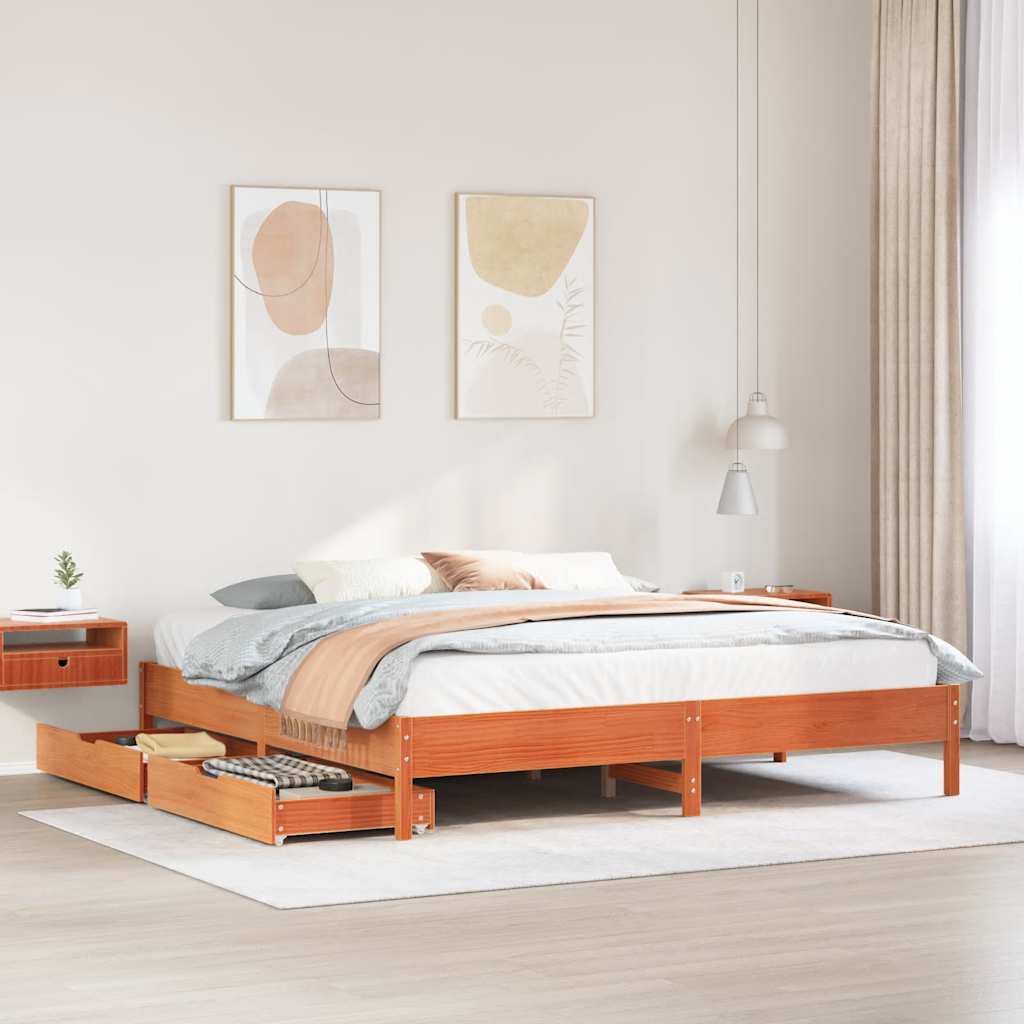 sengeramme uden madras 200x200 cm massivt fyrretræ gyldenbrun