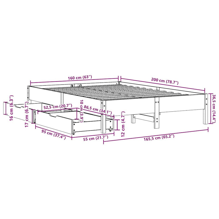 sengeramme uden madras 160x200 cm massivt fyrretræ hvid