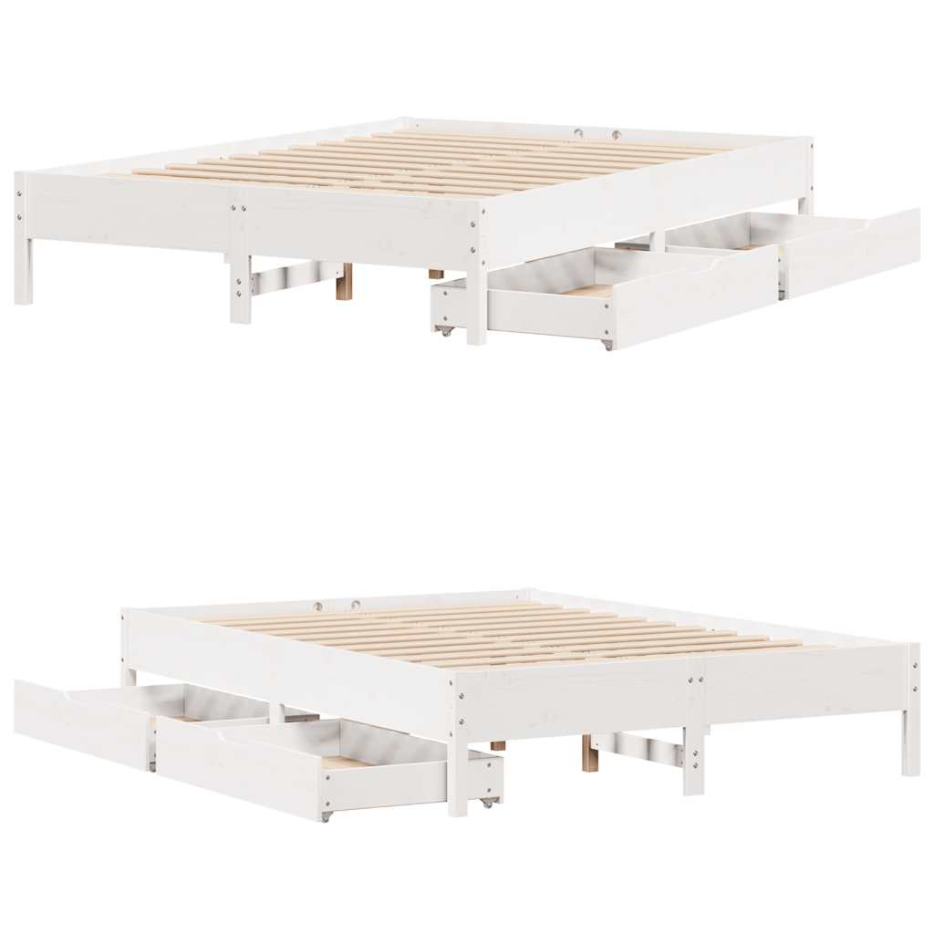 sengeramme uden madras 150x200 cm massivt fyrretræ hvid
