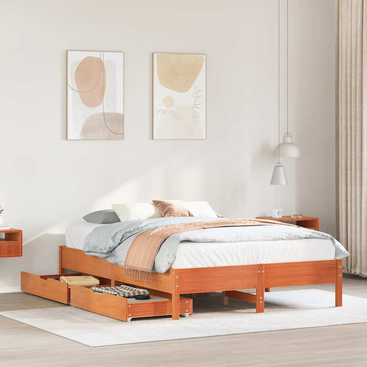 sengeramme uden madras 150x200 cm massivt fyrretræ gyldenbrun