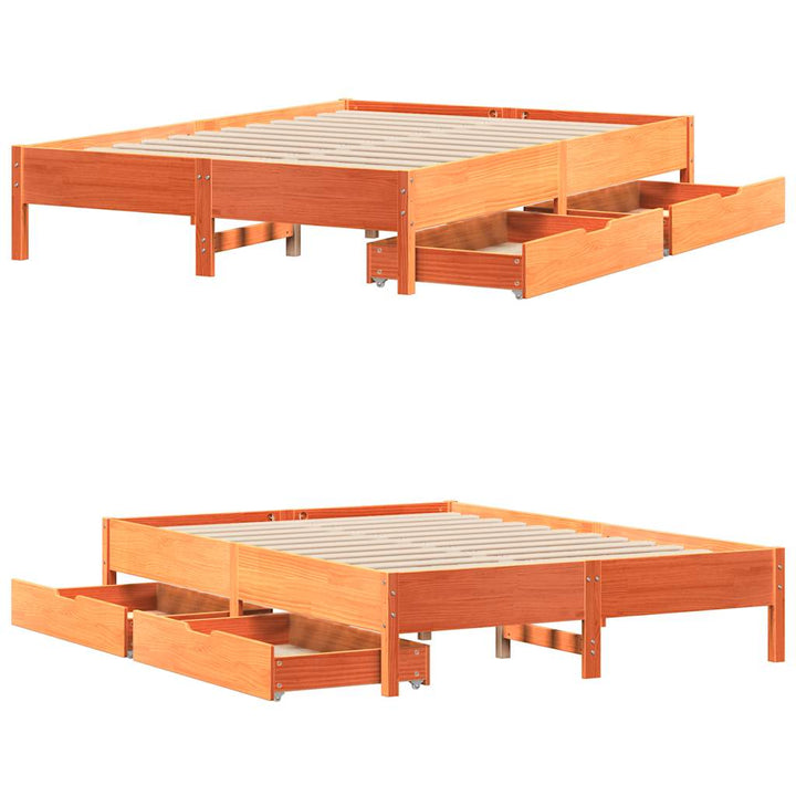 sengeramme uden madras 140x200 cm massivt fyr gyldenbrun