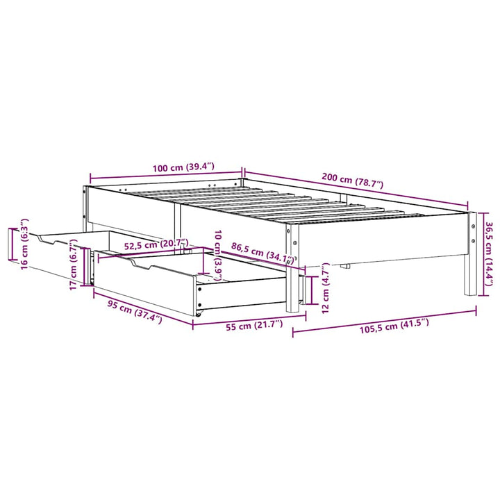 sengeramme uden madras 100x200 cm massivt fyrretræ hvid
