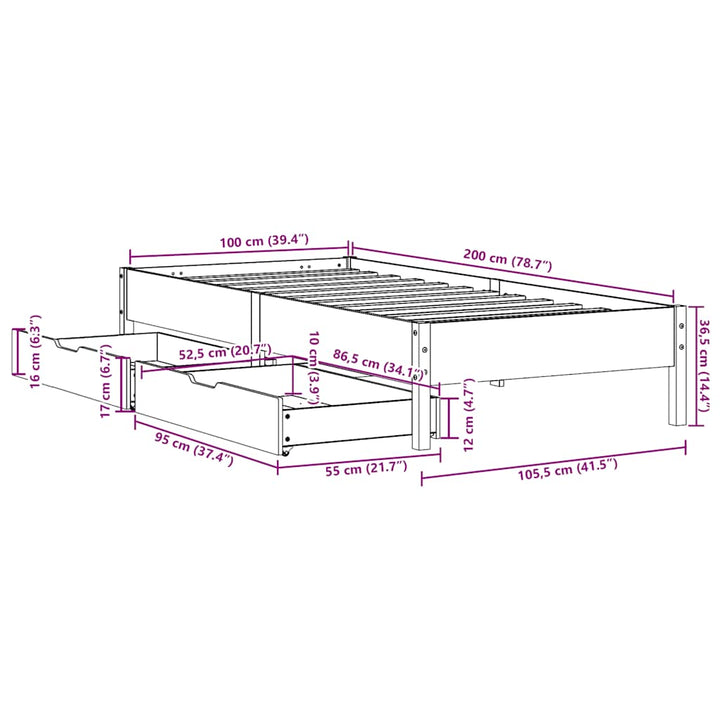 sengeramme uden madras 100x200 cm massivt fyrretræ gyldenbrun