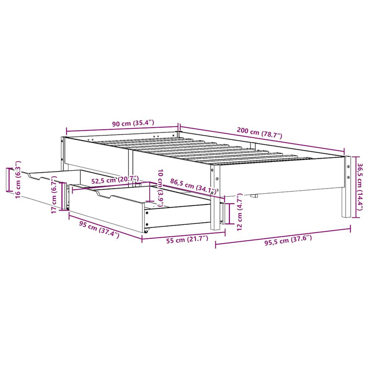 sengeramme uden madras 90x200 cm massivt fyrretræ hvid