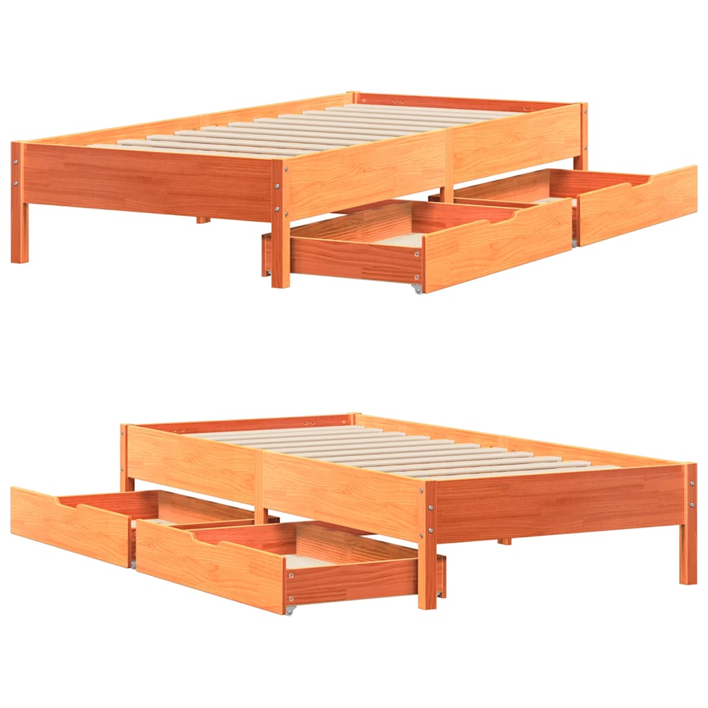 sengeramme uden madras 90x200 cm massivt fyrretræ gyldenbrun
