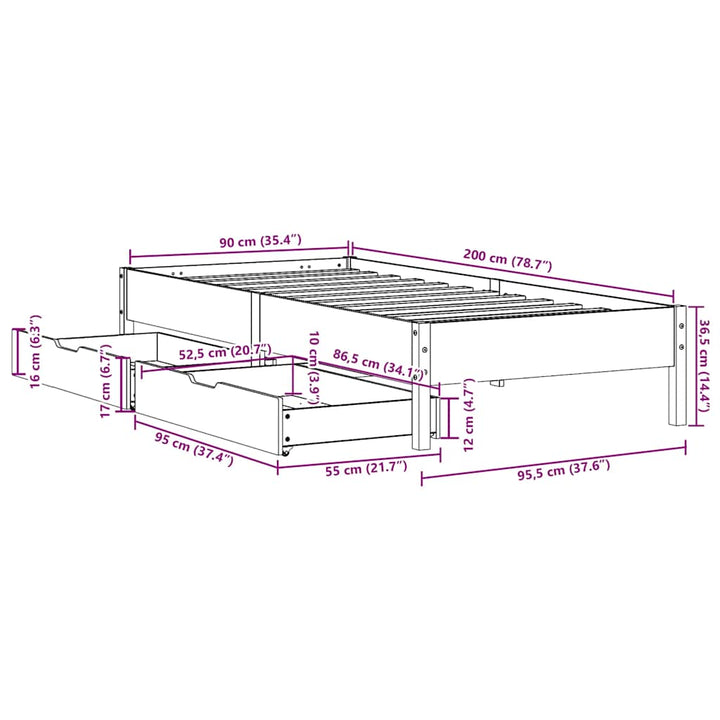 sengeramme uden madras 90x200 cm massivt fyrretræ gyldenbrun