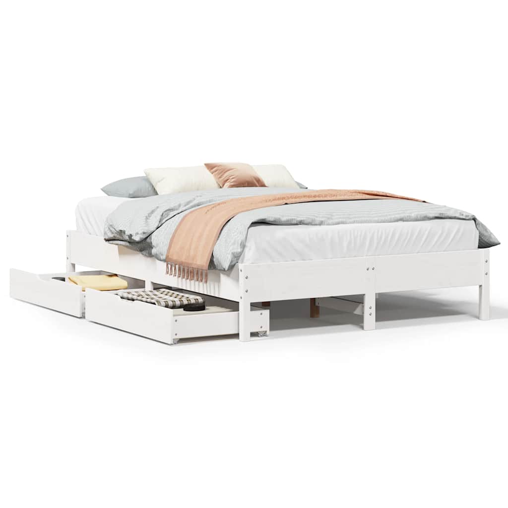 sengeramme uden madras 140x190 cm massivt fyrretræ hvid