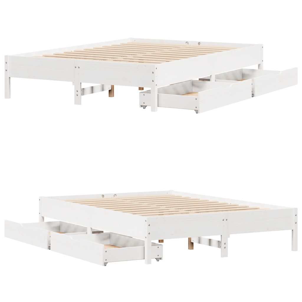 sengeramme uden madras 135x190 cm massivt fyrretræ hvid