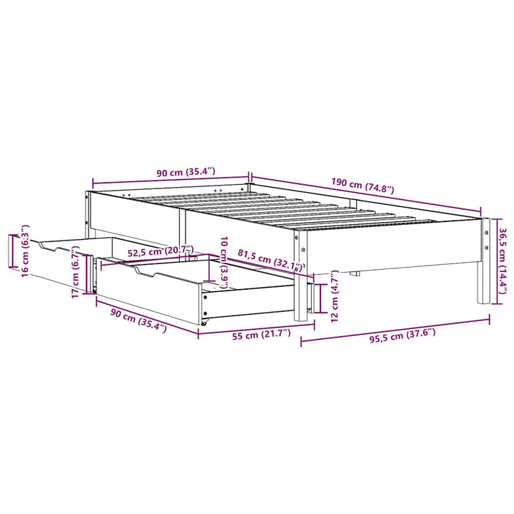 sengeramme uden madras 90x190 cm massivt fyrretræ hvid