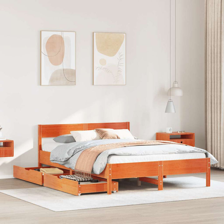 sengeramme uden madras 150x200 cm massivt fyrretræ gyldenbrun