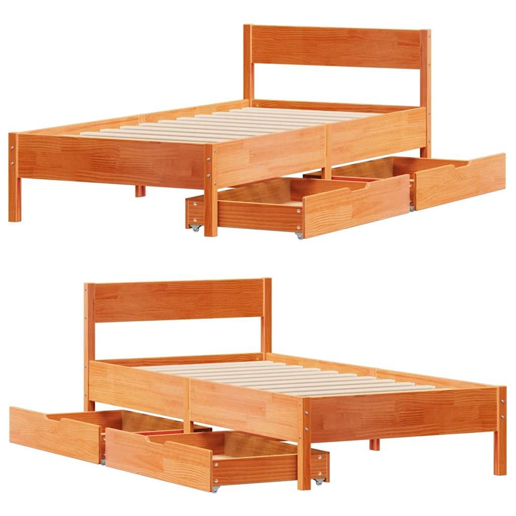 sengeramme uden madras 100x200 cm massivt fyrretræ gyldenbrun