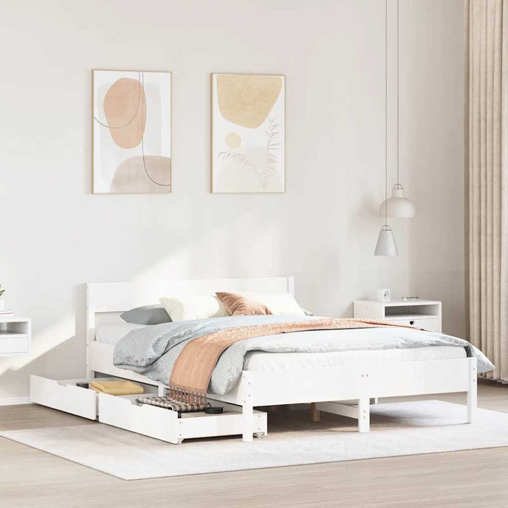 sengeramme uden madras 140x190 cm massivt fyrretræ hvid
