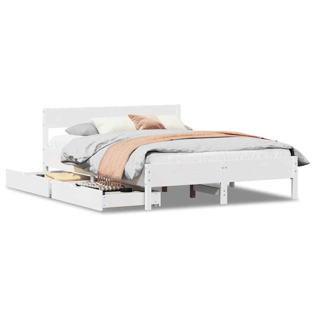 sengeramme uden madras 135x190 cm massivt fyrretræ hvid