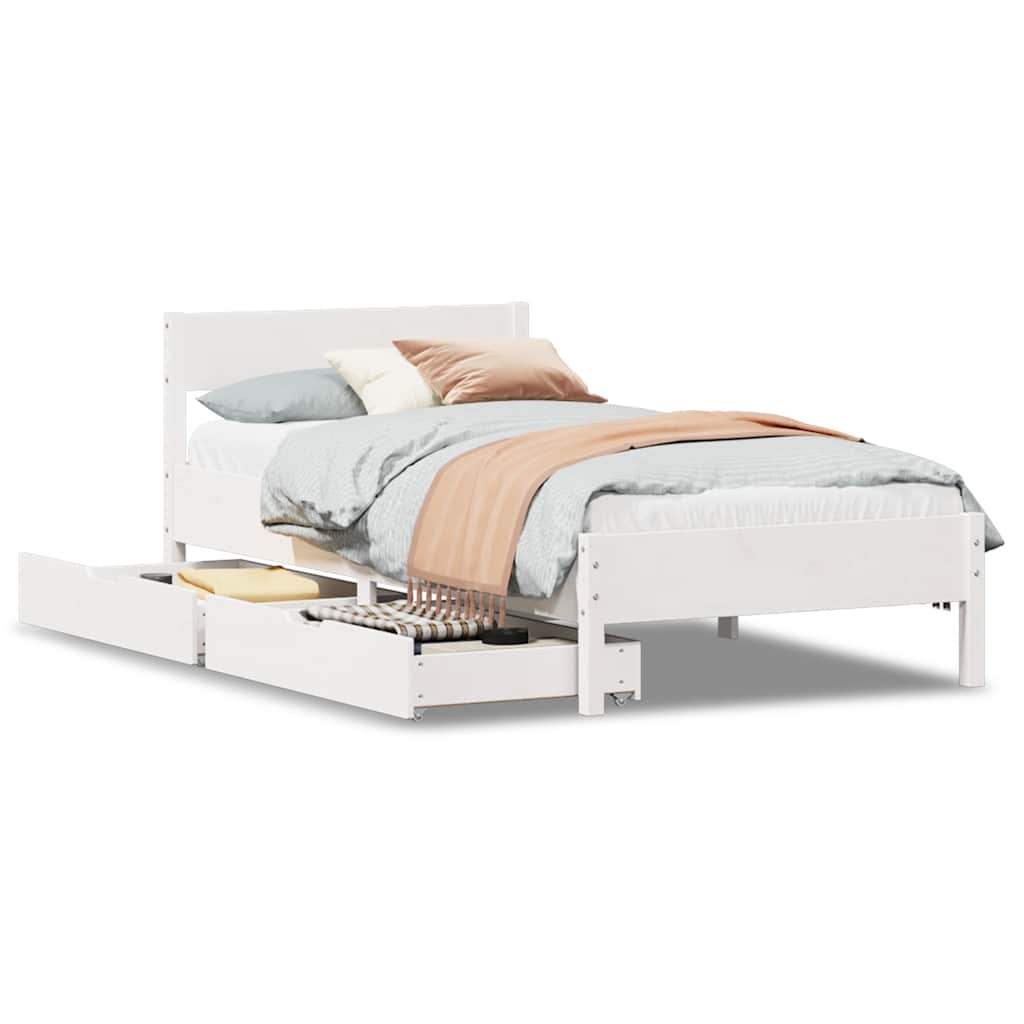 sengeramme uden madras 75x190 cm massivt fyrretræ hvid
