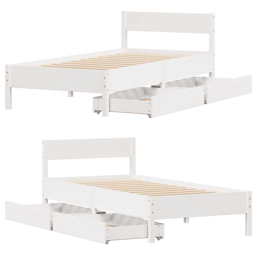 sengeramme uden madras 75x190 cm massivt fyrretræ hvid