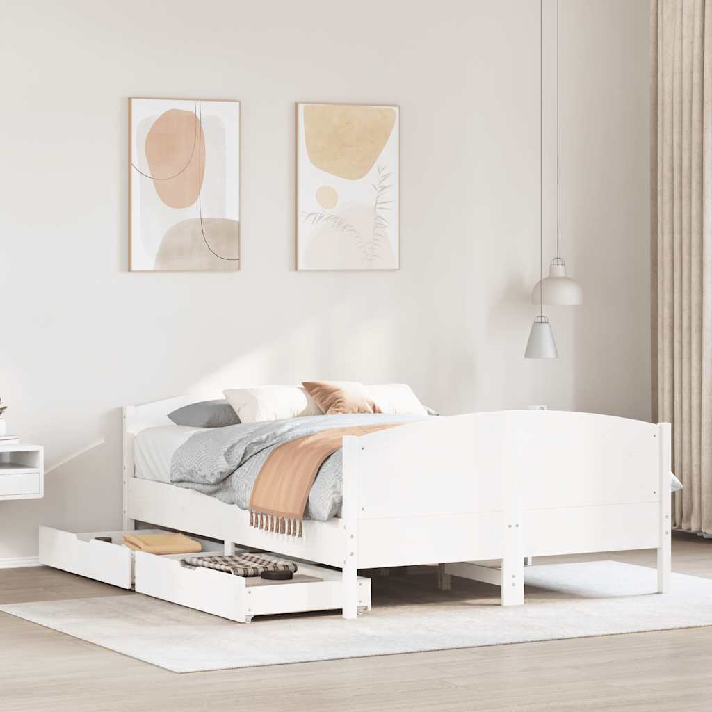 sengeramme uden madras 150x200 cm massivt fyrretræ hvid