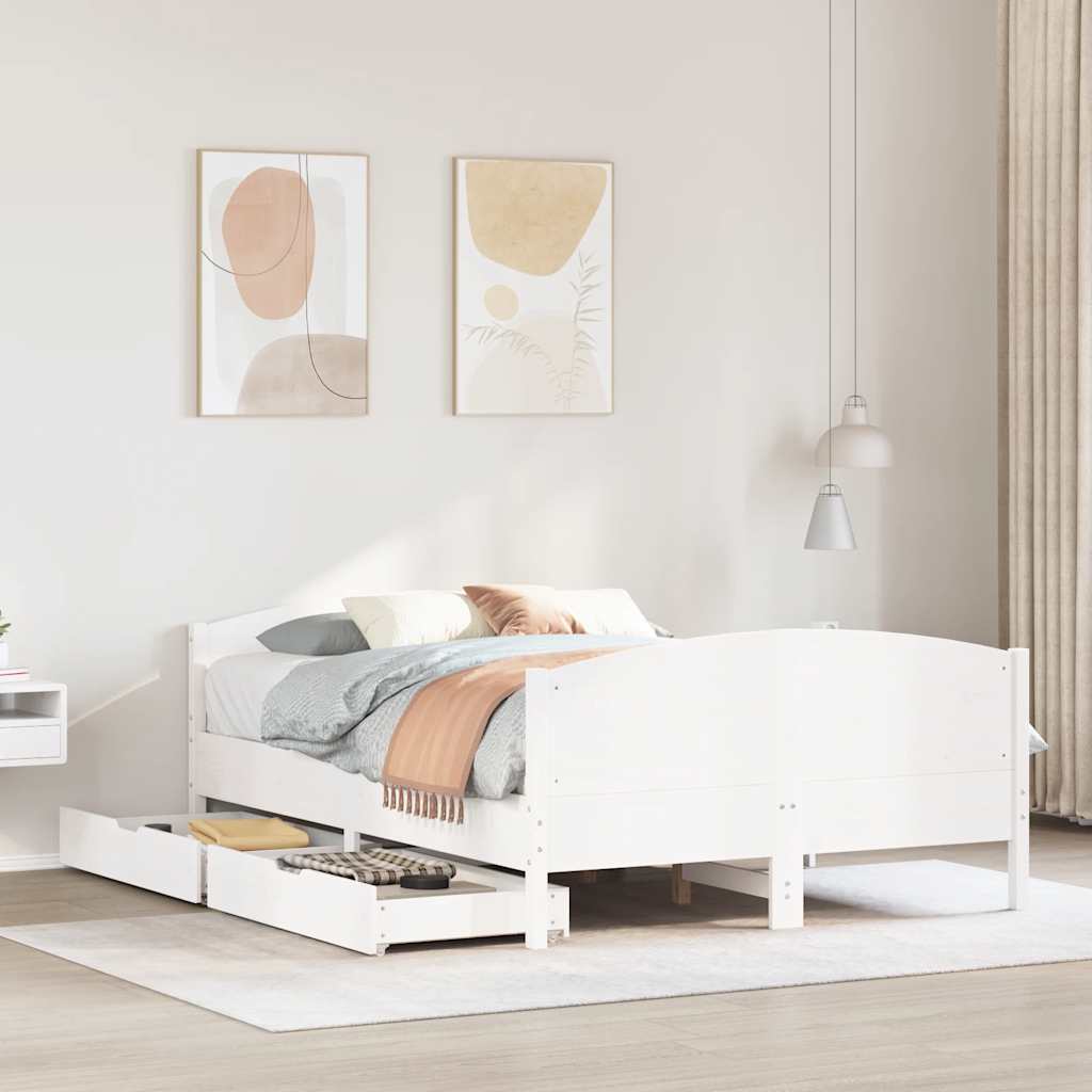 sengeramme uden madras 140x190 cm massivt fyrretræ hvid