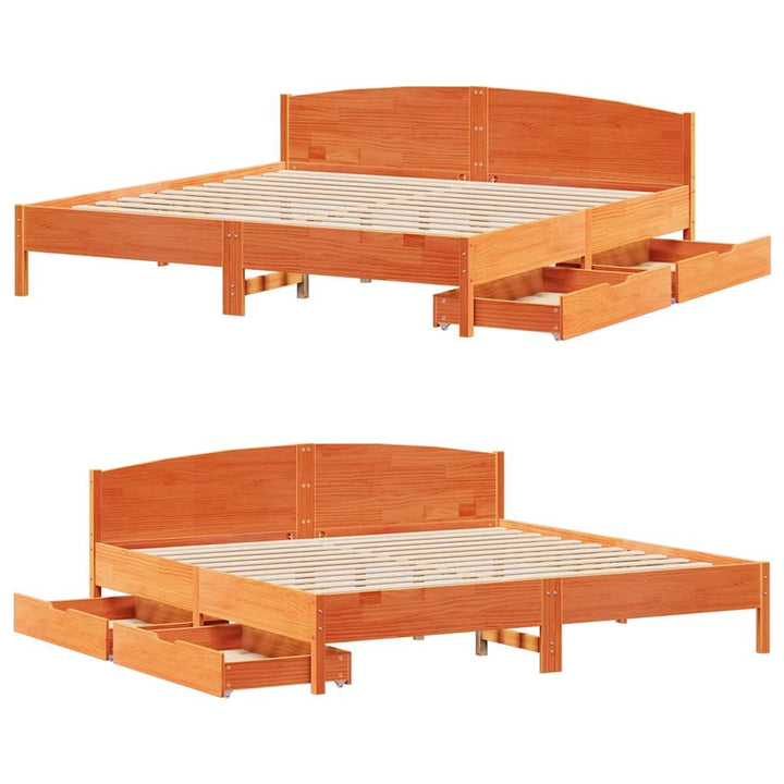 sengeramme uden madras 200x200 cm massivt fyrretræ gyldenbrun