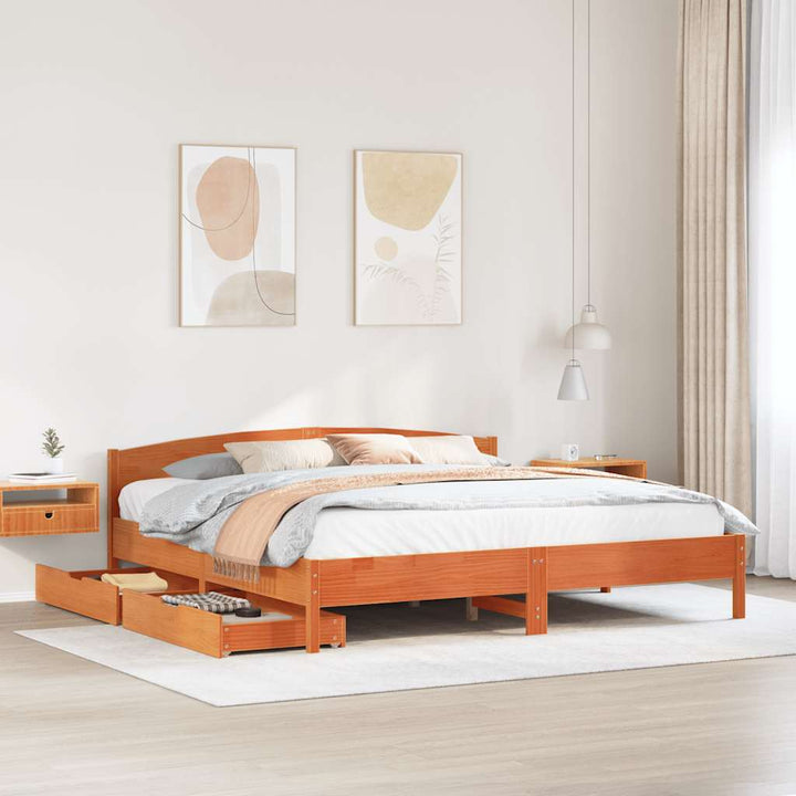 sengeramme uden madras 200x200 cm massivt fyrretræ gyldenbrun