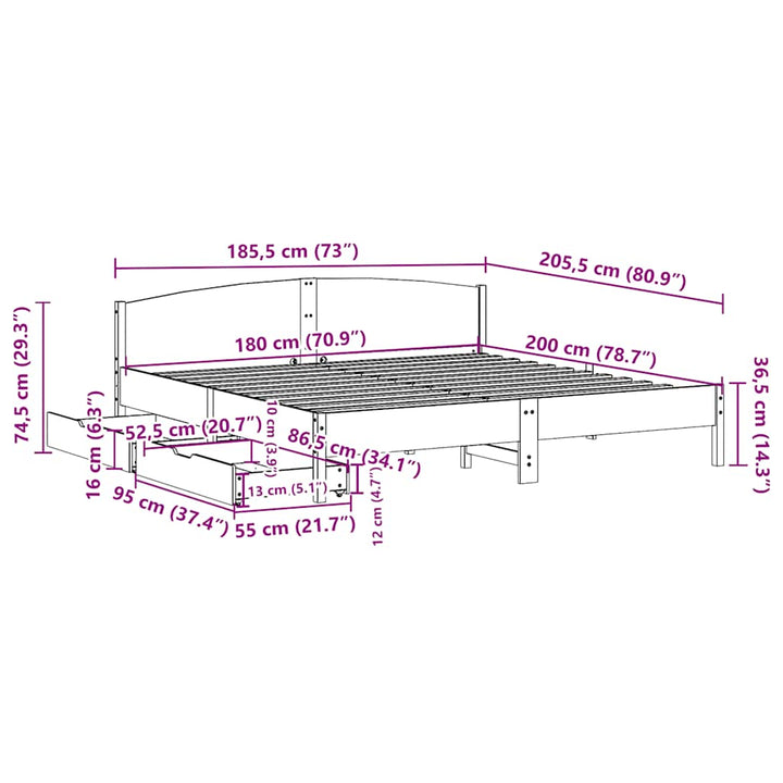 sengeramme uden madras 180x200 cm massivt fyrretræ hvid