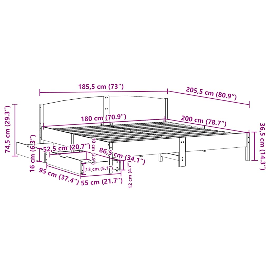 sengeramme uden madras 180x200 cm massivt fyrretræ gyldenbrun