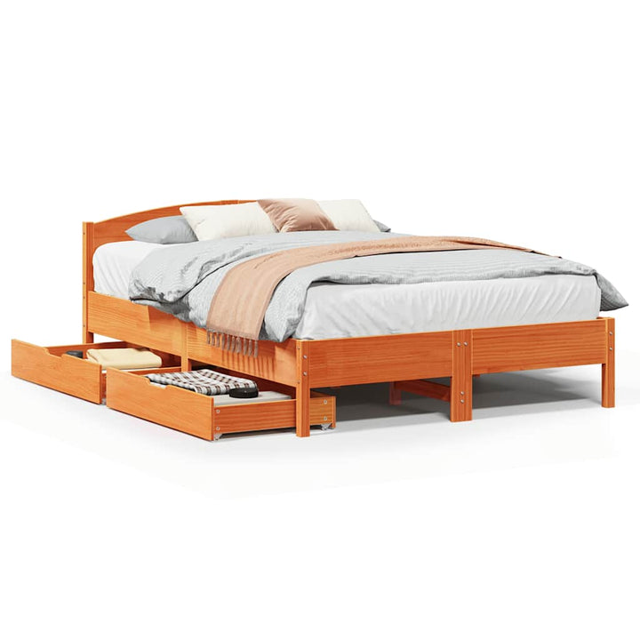sengeramme uden madras 150x200 cm massivt fyrretræ gyldenbrun