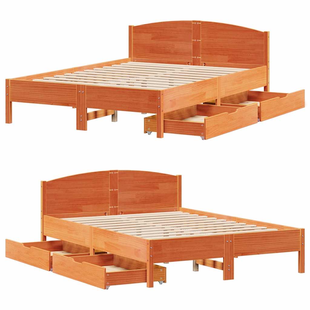 sengeramme uden madras 150x200 cm massivt fyrretræ gyldenbrun