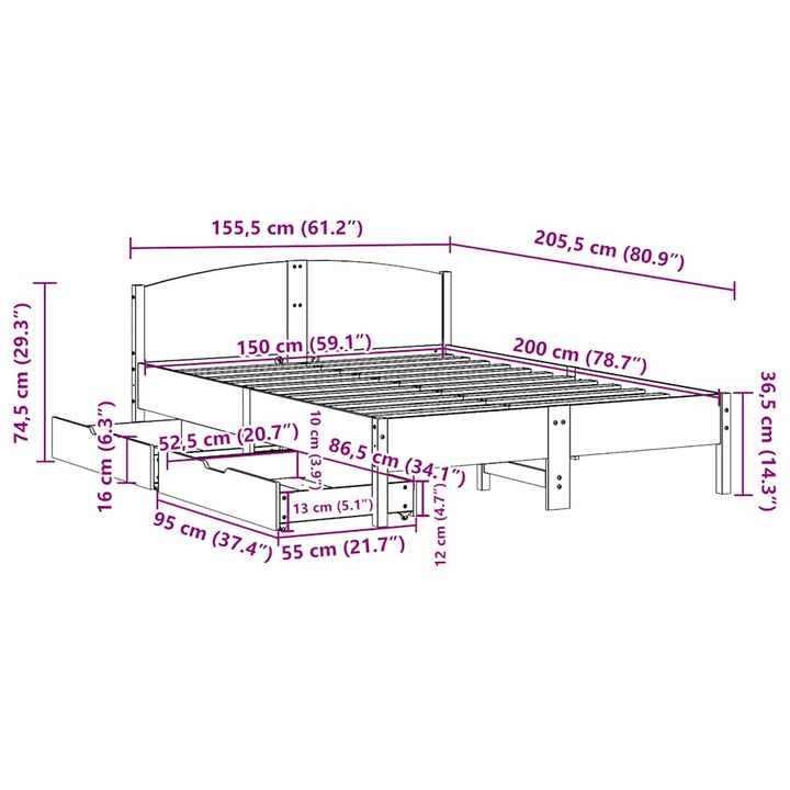 sengeramme uden madras 150x200 cm massivt fyrretræ gyldenbrun