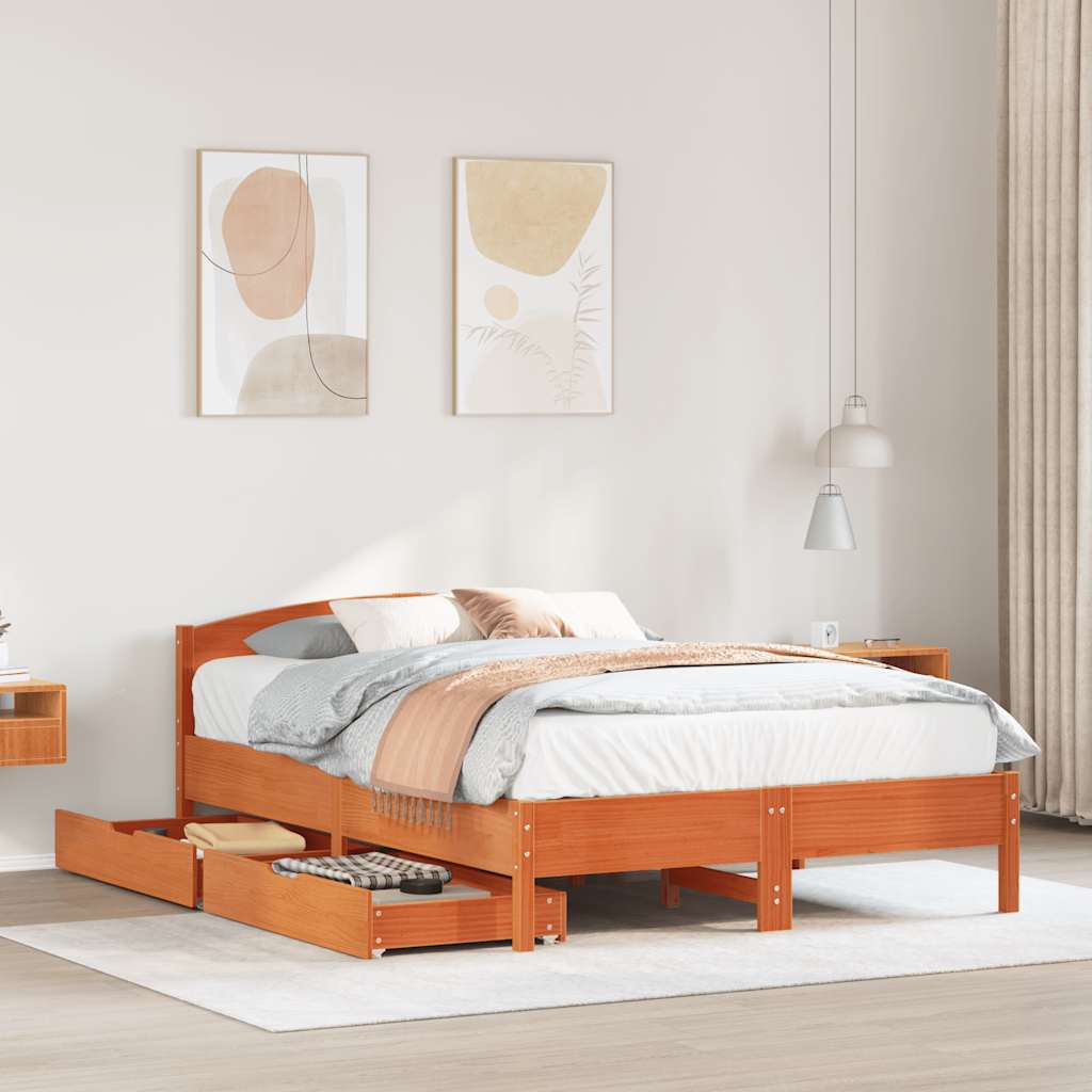 sengeramme uden madras 150x200 cm massivt fyrretræ gyldenbrun