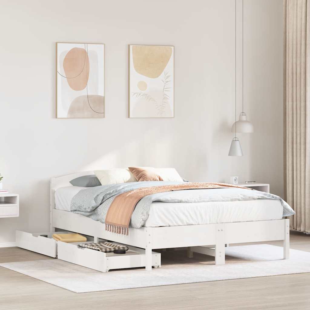 sengeramme uden madras 140x190 cm massivt fyrretræ hvid