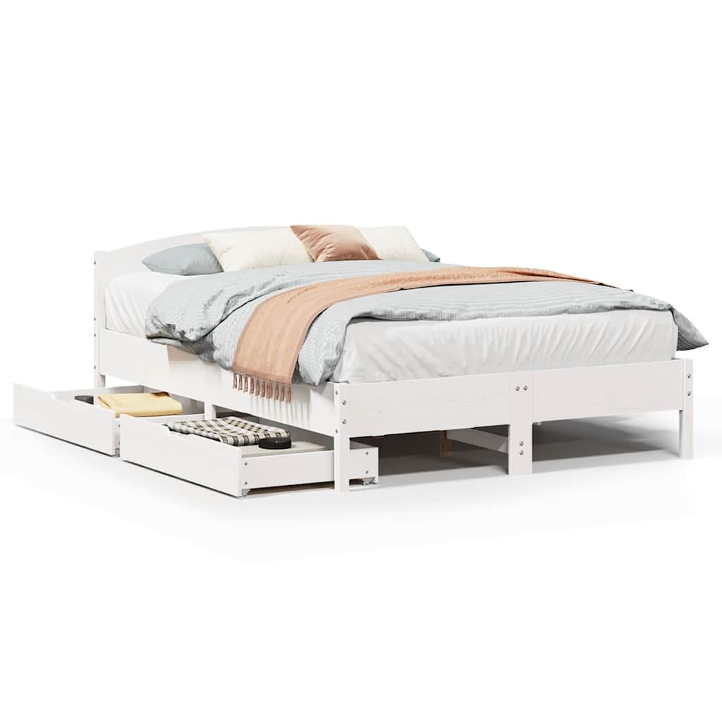 sengeramme uden madras 135x190 cm massivt fyrretræ hvid