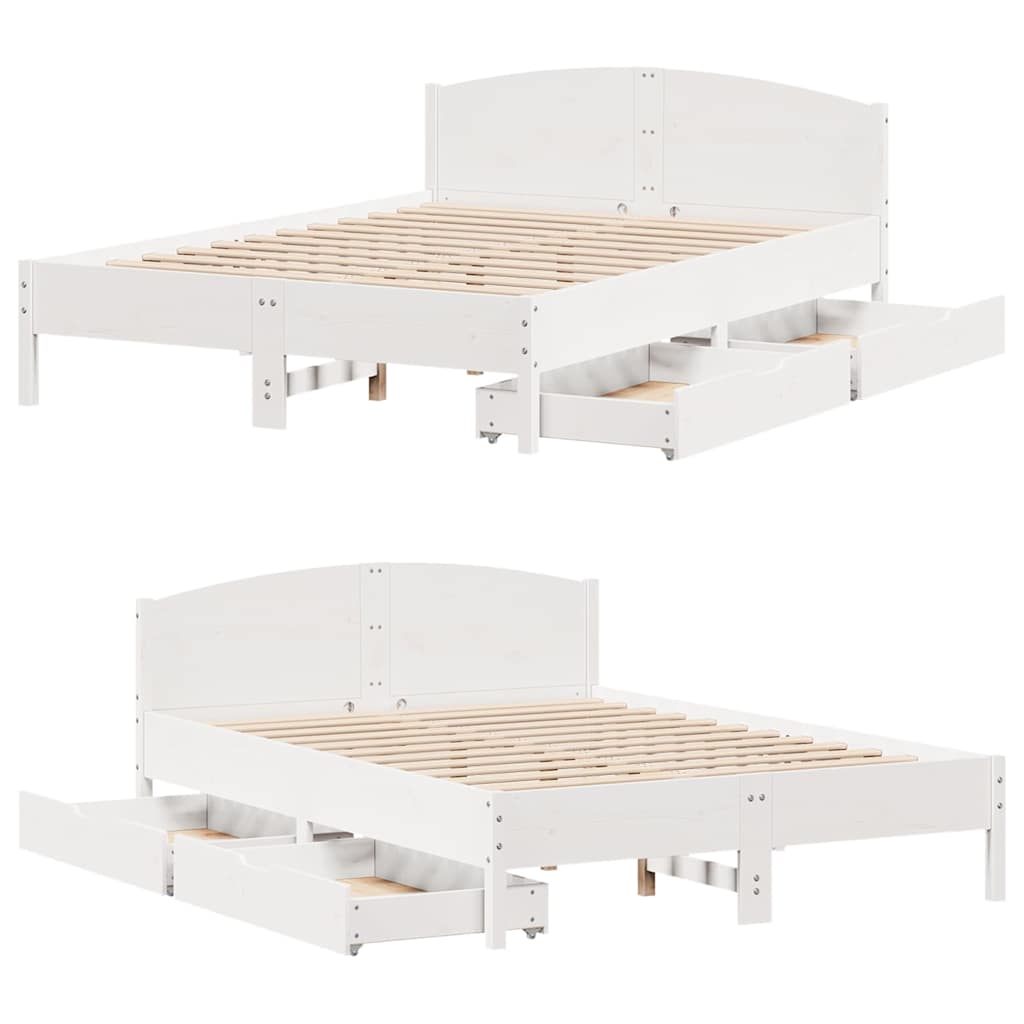 sengeramme uden madras 135x190 cm massivt fyrretræ hvid