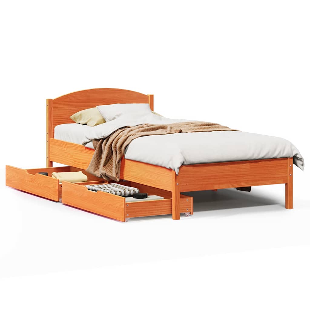 sengeramme uden madras 90x200 cm massivt fyrretræ gyldenbrun