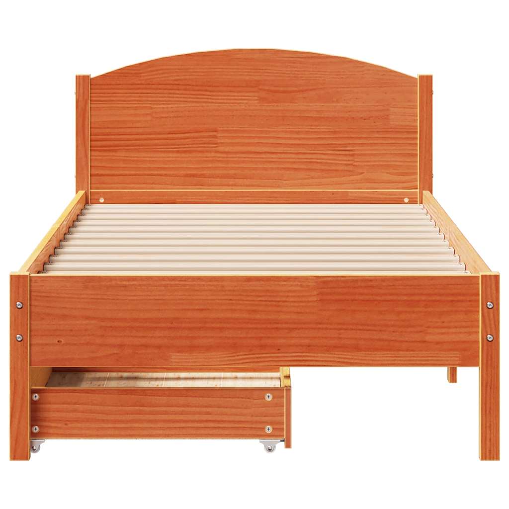 sengeramme uden madras 90x200 cm massivt fyrretræ gyldenbrun