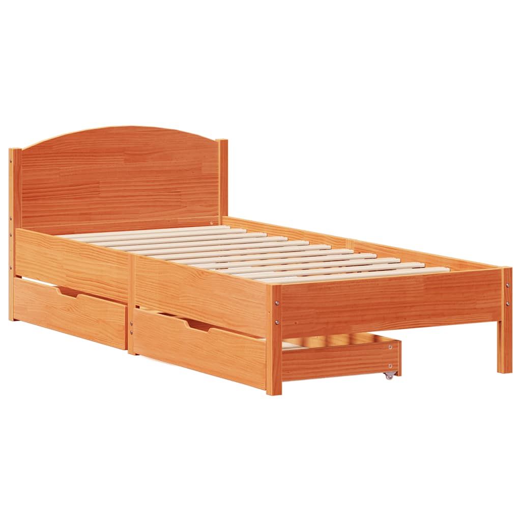 sengeramme uden madras 90x190 cm massivt fyrretræ gyldenbrun