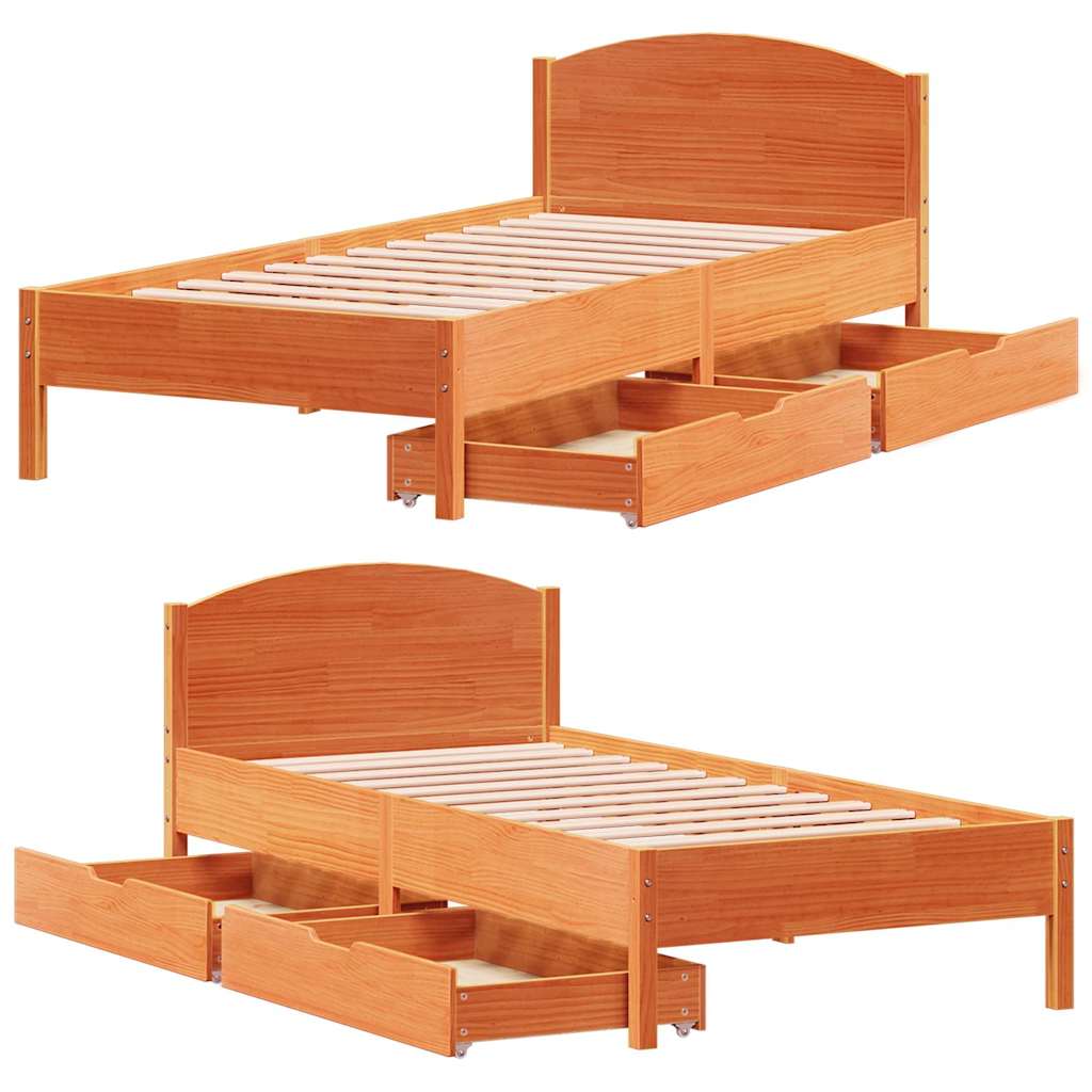 sengeramme uden madras 90x190 cm massivt fyrretræ gyldenbrun