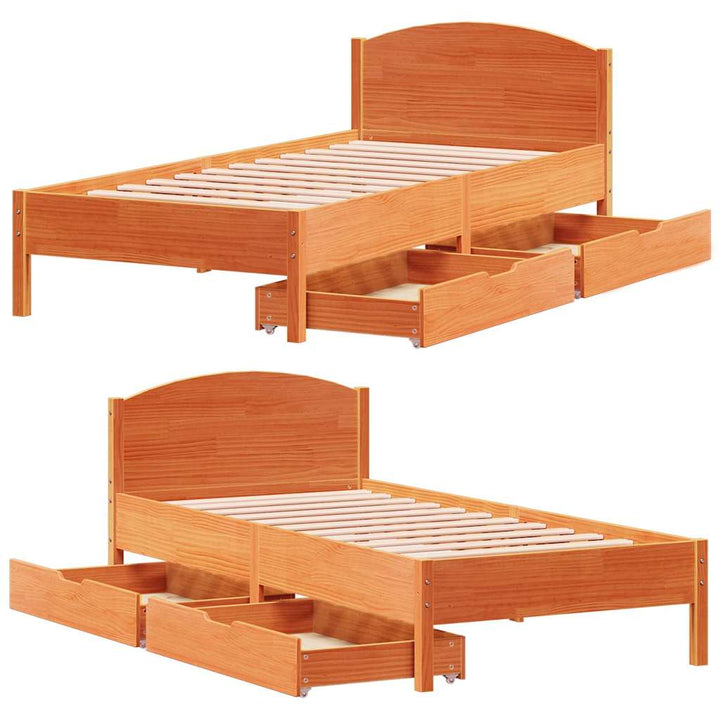 sengeramme uden madras 90x190 cm massivt fyrretræ gyldenbrun