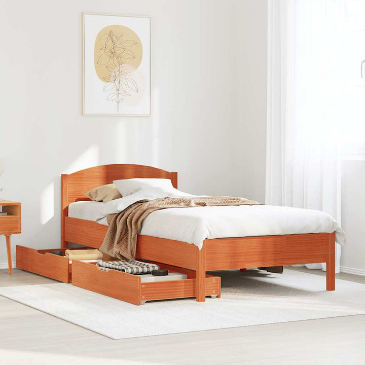 sengeramme uden madras 90x190 cm massivt fyrretræ gyldenbrun