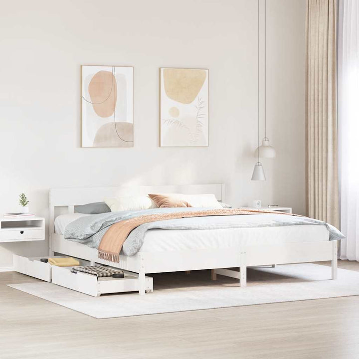 sengeramme uden madras 200x200 cm massivt fyrretræ hvid